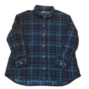 Eddie Bauer Blue and Gree  Plaid Fleece Shirt Jacket